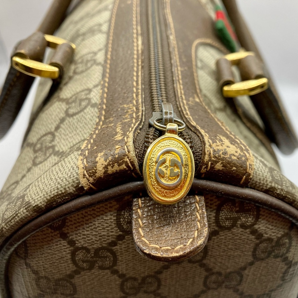 Gucci Brown Monogram Canvas Top-Handle Bag with Green-Red Web - Picture 9 of 11
